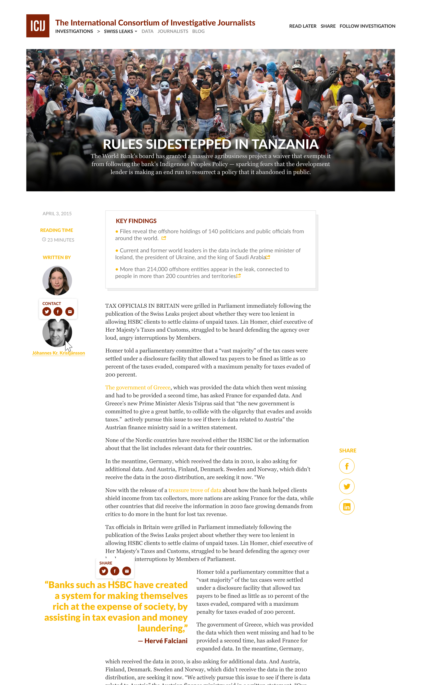 One of the redesigned ICIJ pages