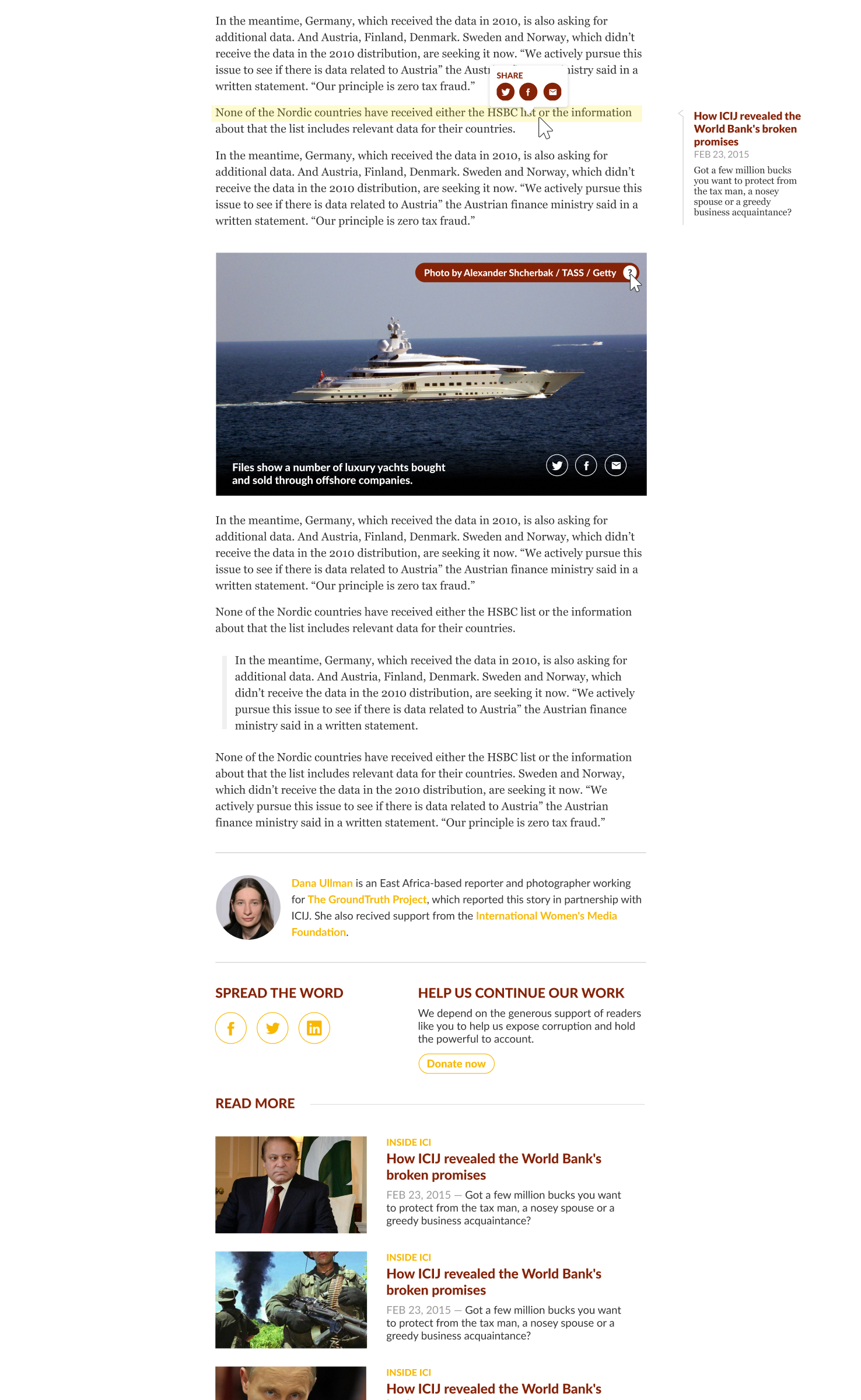 One of the redesigned ICIJ pages
