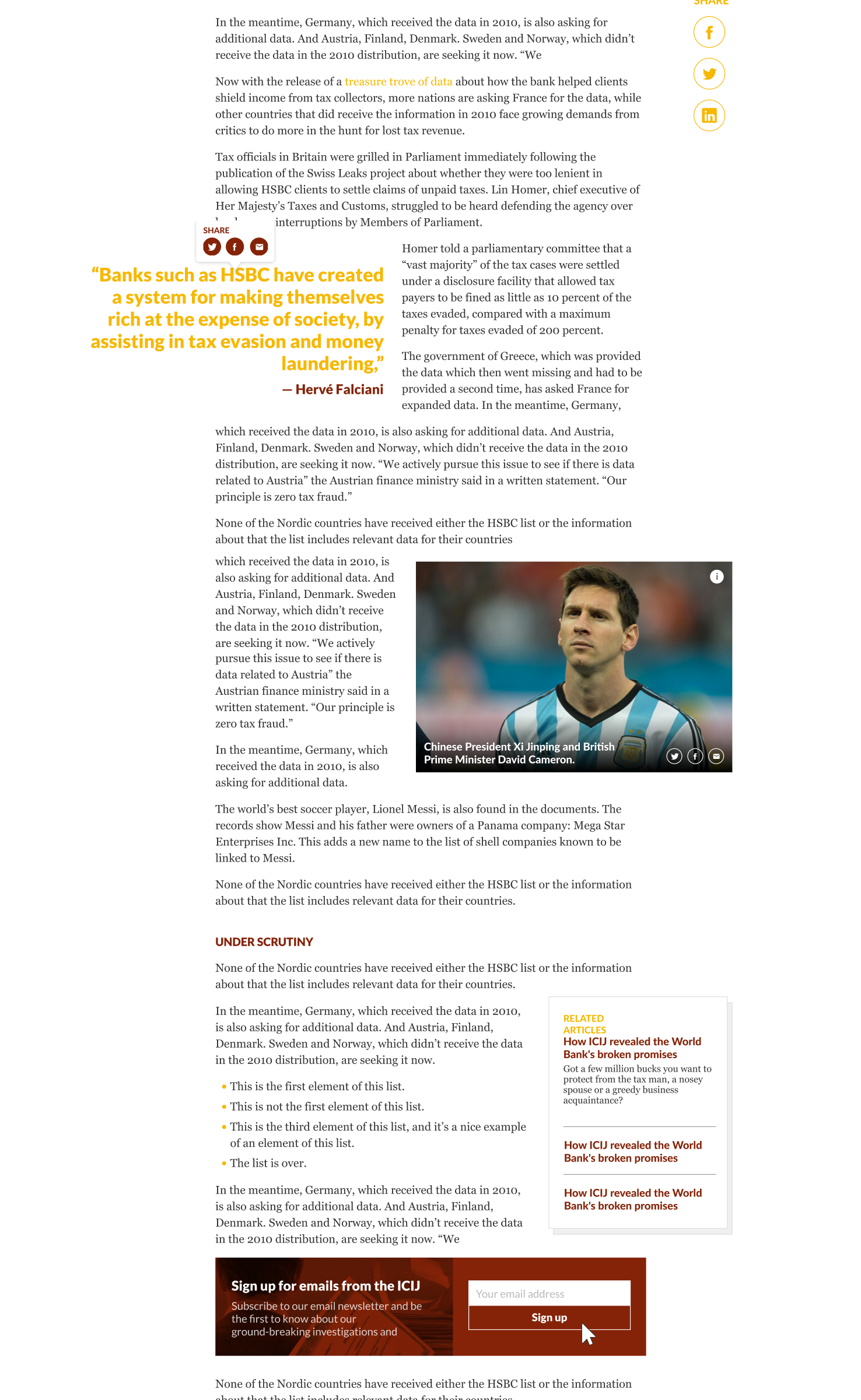 One of the redesigned ICIJ pages